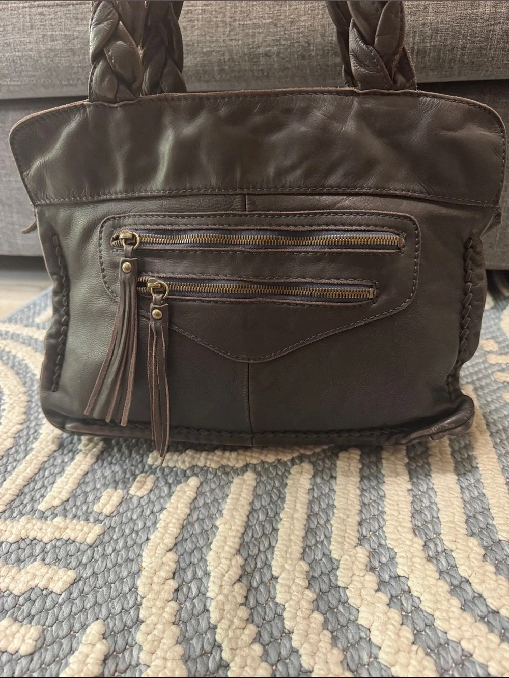 Rare Y2K Brown Leather Cargo Pocket Bow Handbag